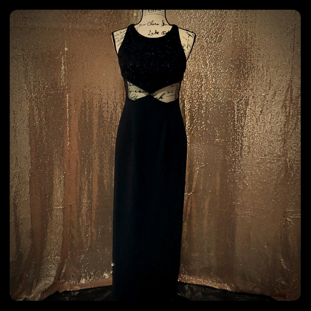 Black Formal Beaded & Mesh Dress